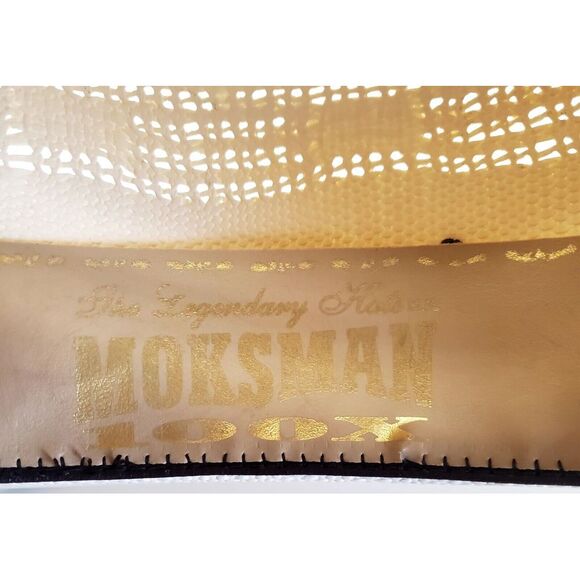 MoksMan 100X Bangora Western Cowboy Hat SZ 7 Legendary Hats Ivory Woven w/ Black - Picture 15 of 16